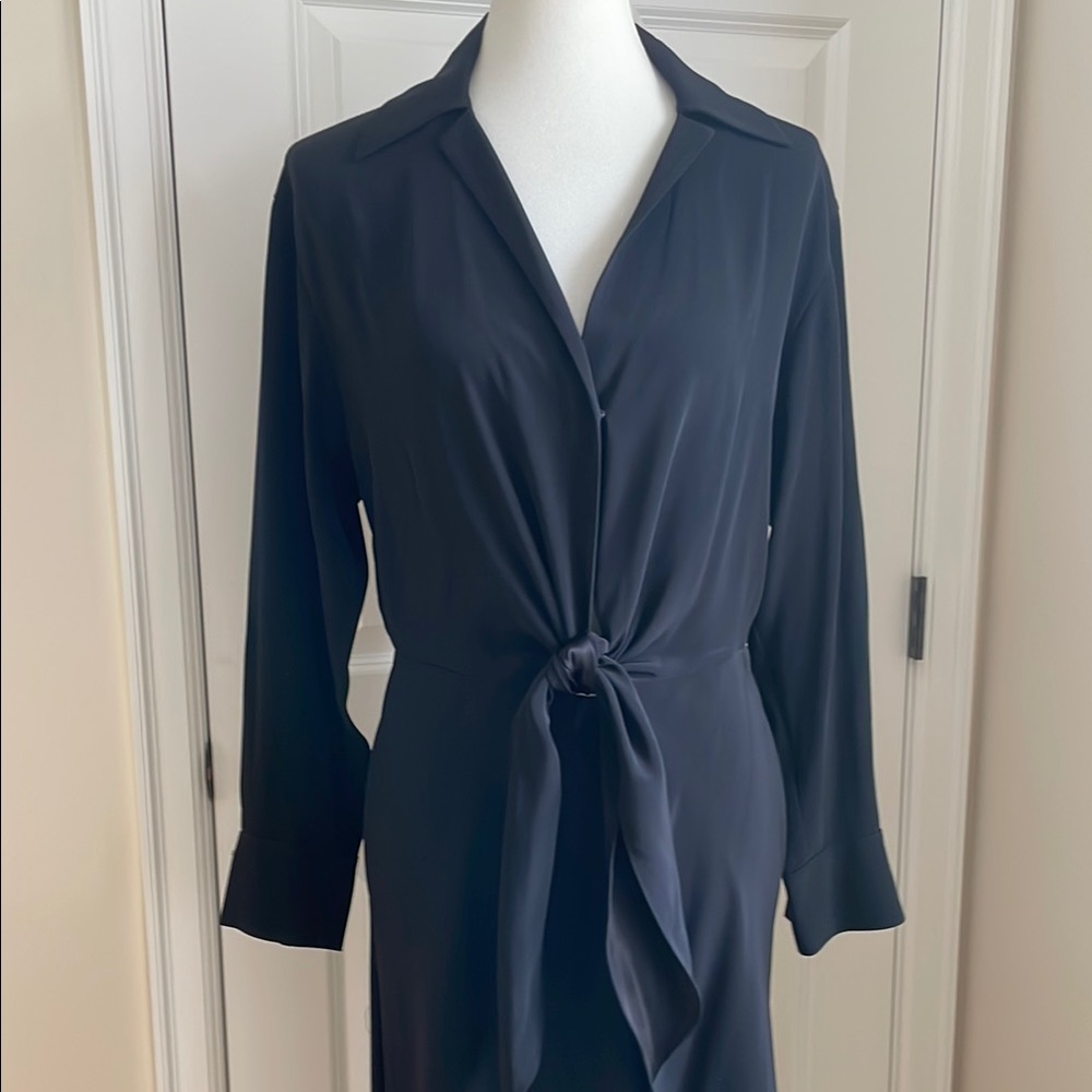 Vince Forsythia Tie Front Long Sleeve Midi Dress - Black - Size Medium
